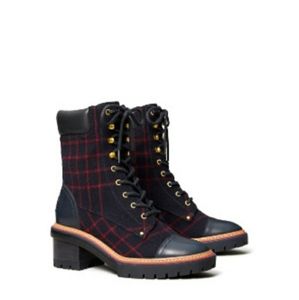 Tory Burch Miller Checked Wool Navy Size 5.5